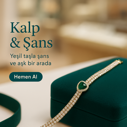 Kalp ve Yeşil Taşlı Altın Kaplama