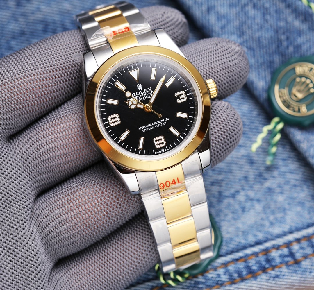 EXPLORER 41MM GOLD STEEL BLACK DIAL+ŞEFAF KARGO