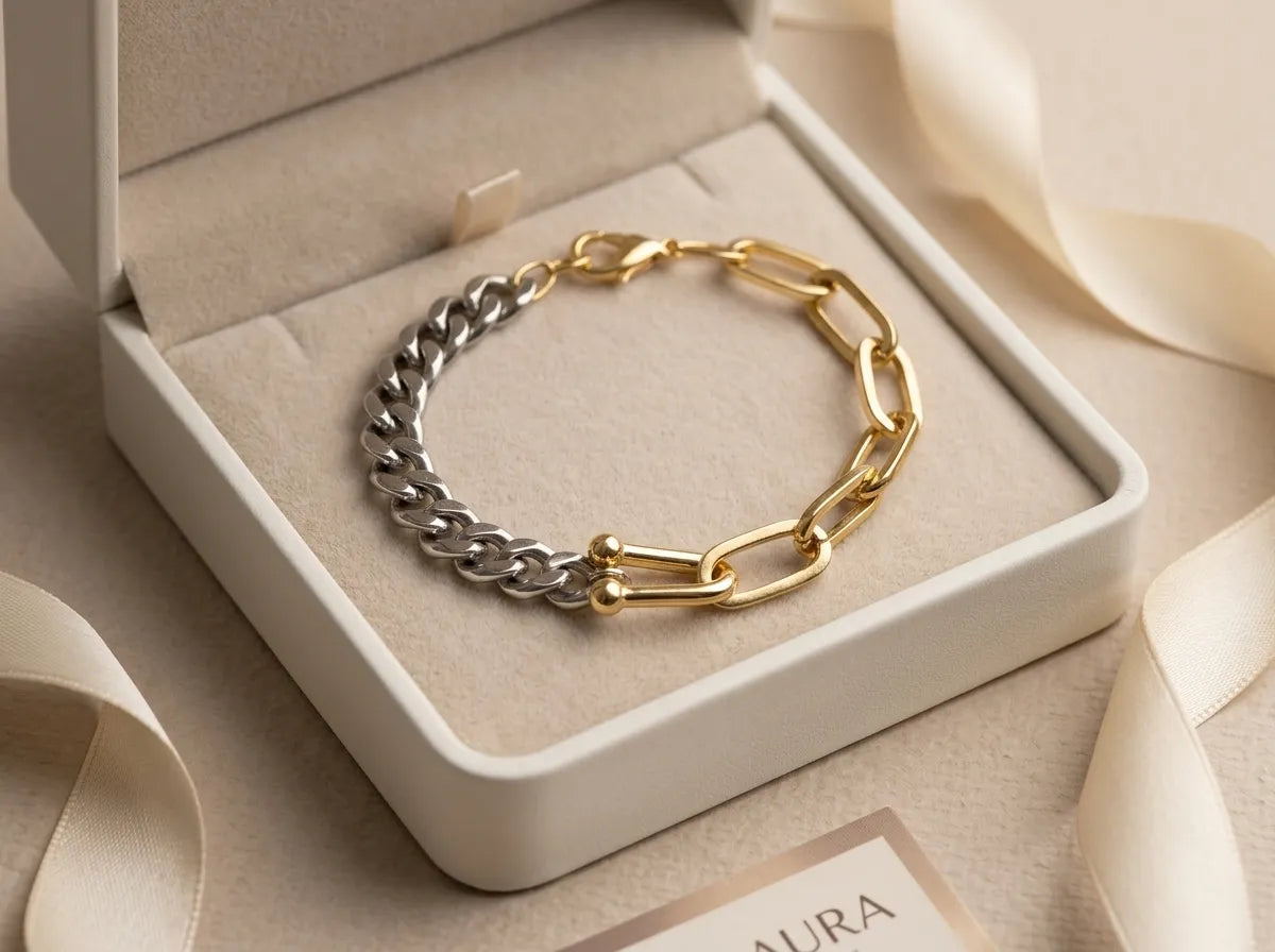 Two tone bileklik 14k Altın kaplama