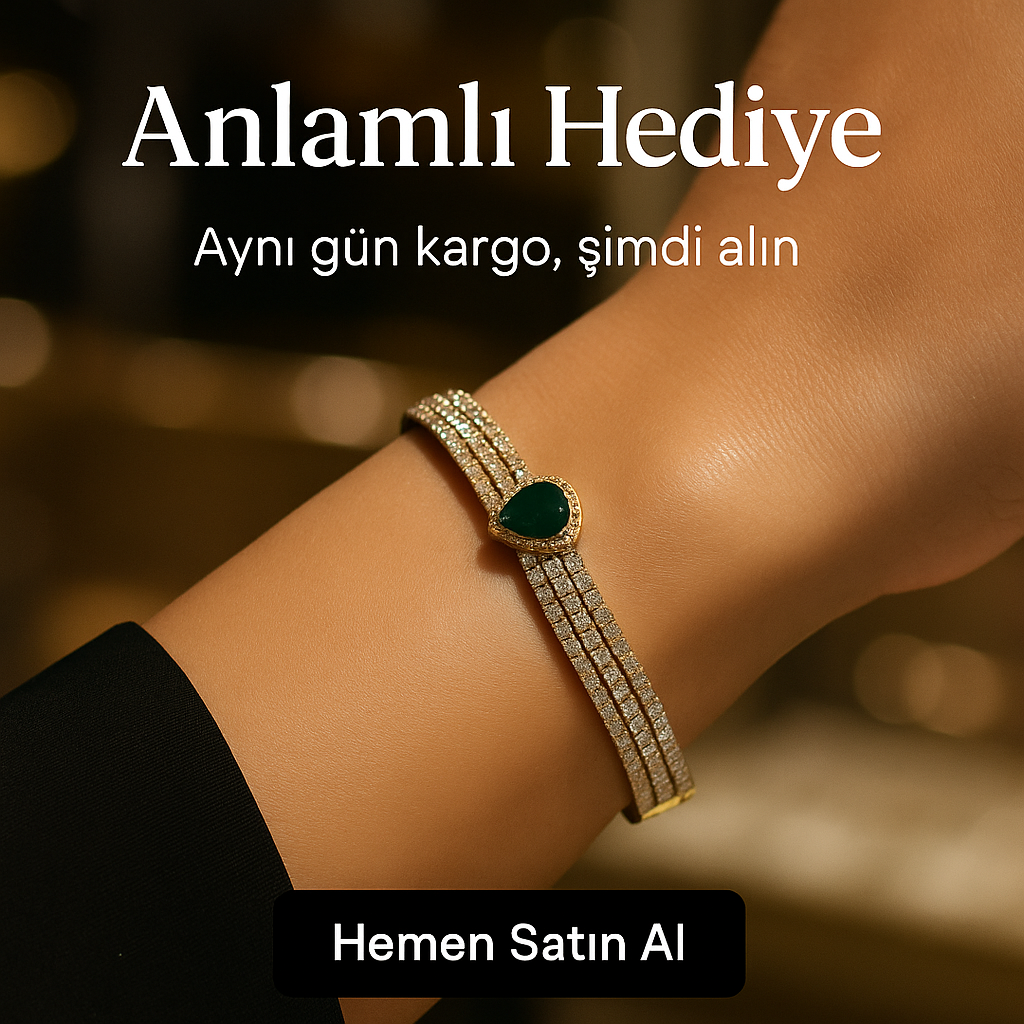 Kalp ve Yeşil Taşlı Altın Kaplama