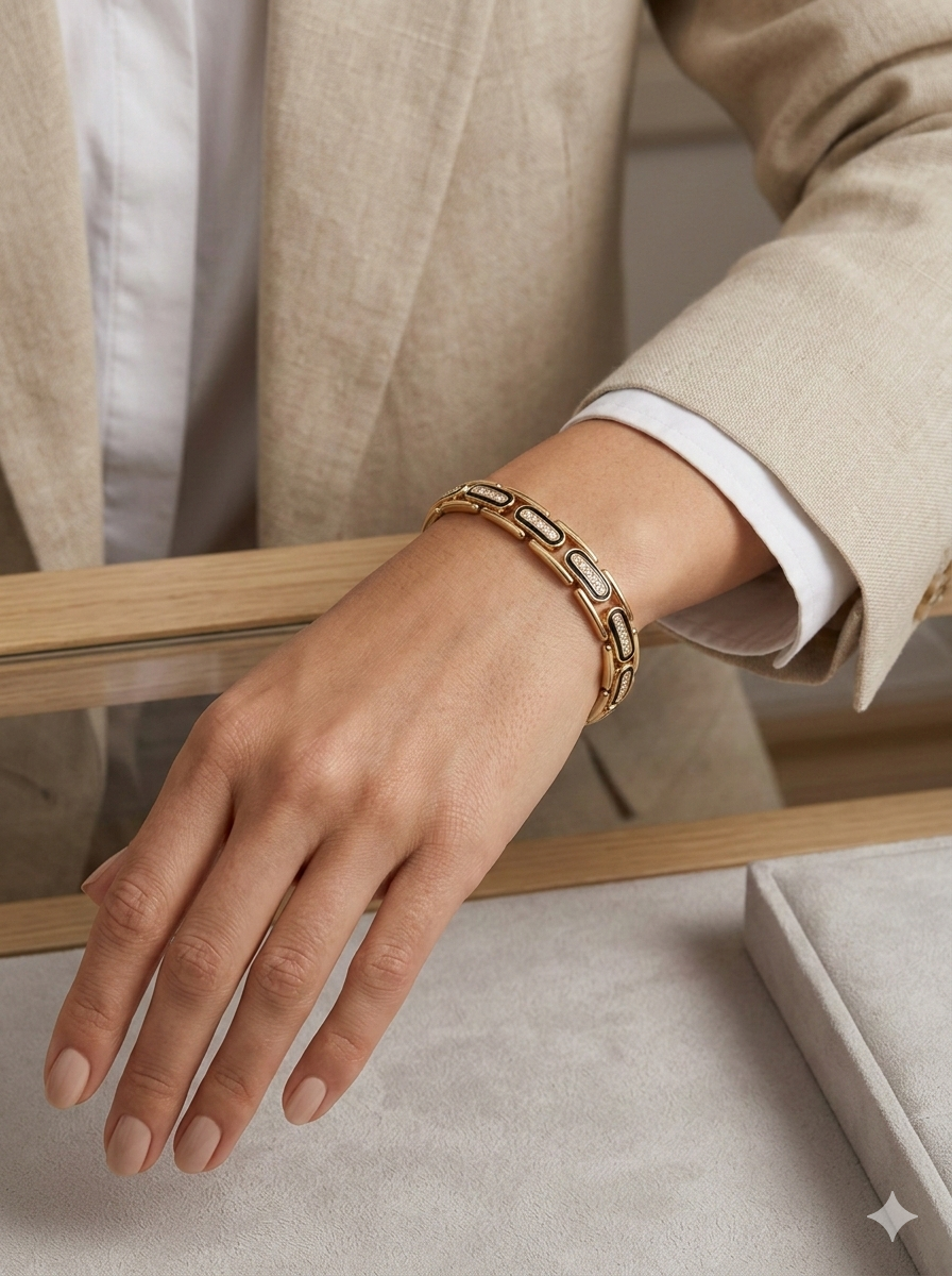 Özel Seri: Işıltılı Taşlı Çelik Bileklik