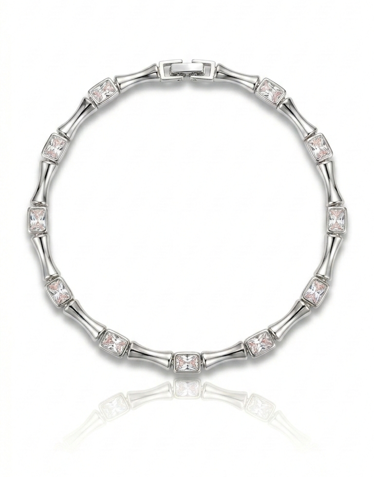 Zirkon Taşlı Baget Kesim Işıltılı Çelik Bileklik