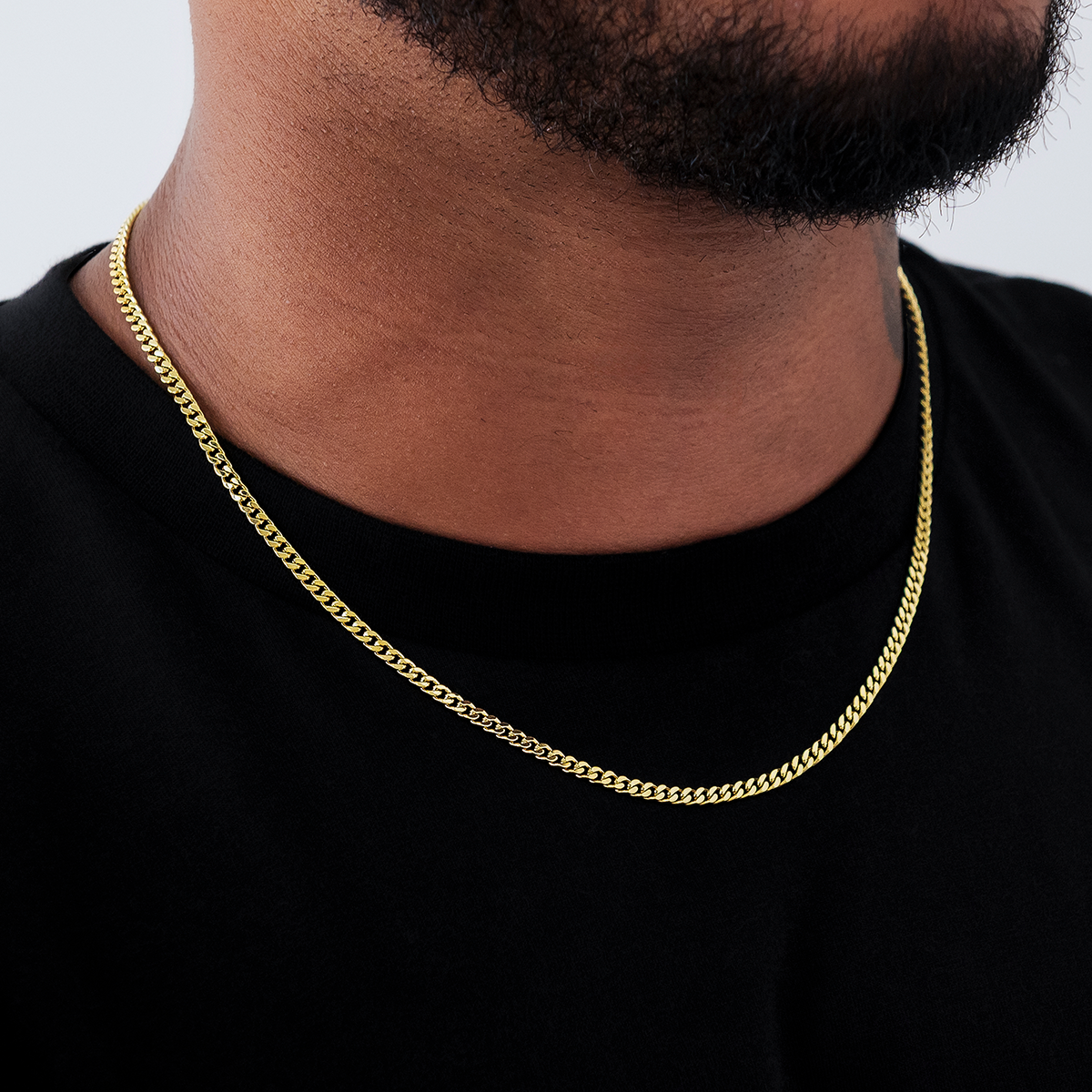 Sarı Altın Mikro Küba Zinciri - 3mm