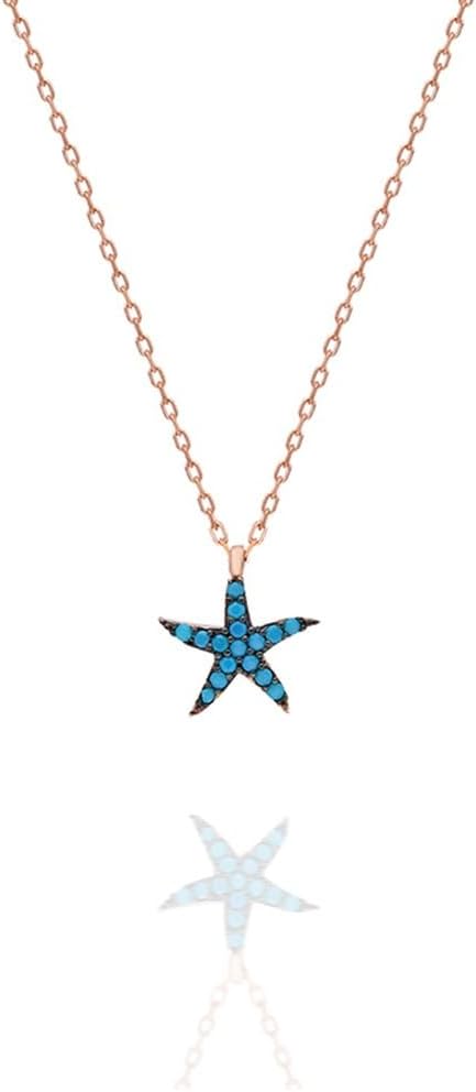 925 Ayar Turkuaz Minik Deniz Yıldızı Kolye Kadın Gümüş Kolye