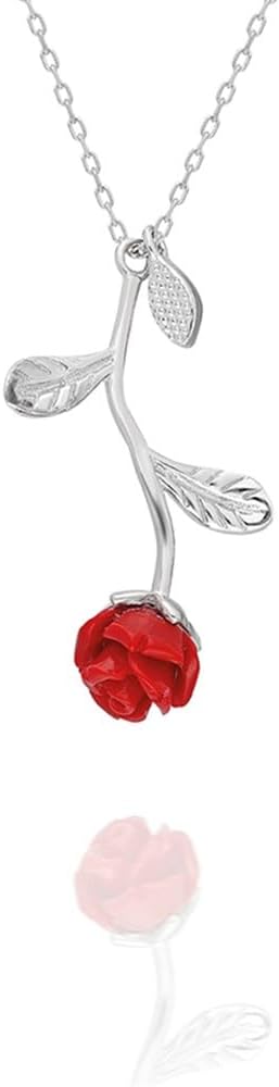 925 Ayar Kırmızı Gül Kolye Kadın Gümüş Kolye