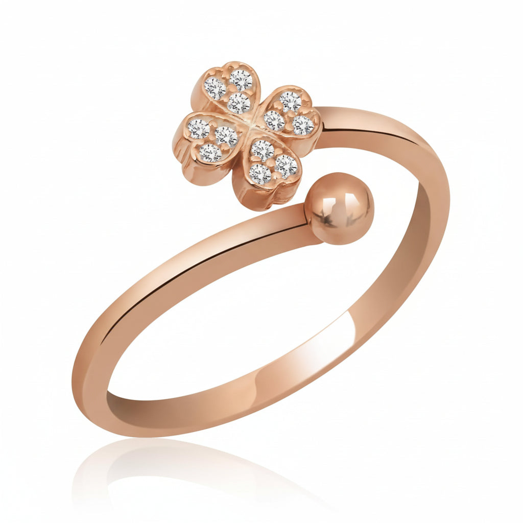 925 Ayar Ayarlanabilir Zirkon Taşlı Yonca Gümüş Yüzük