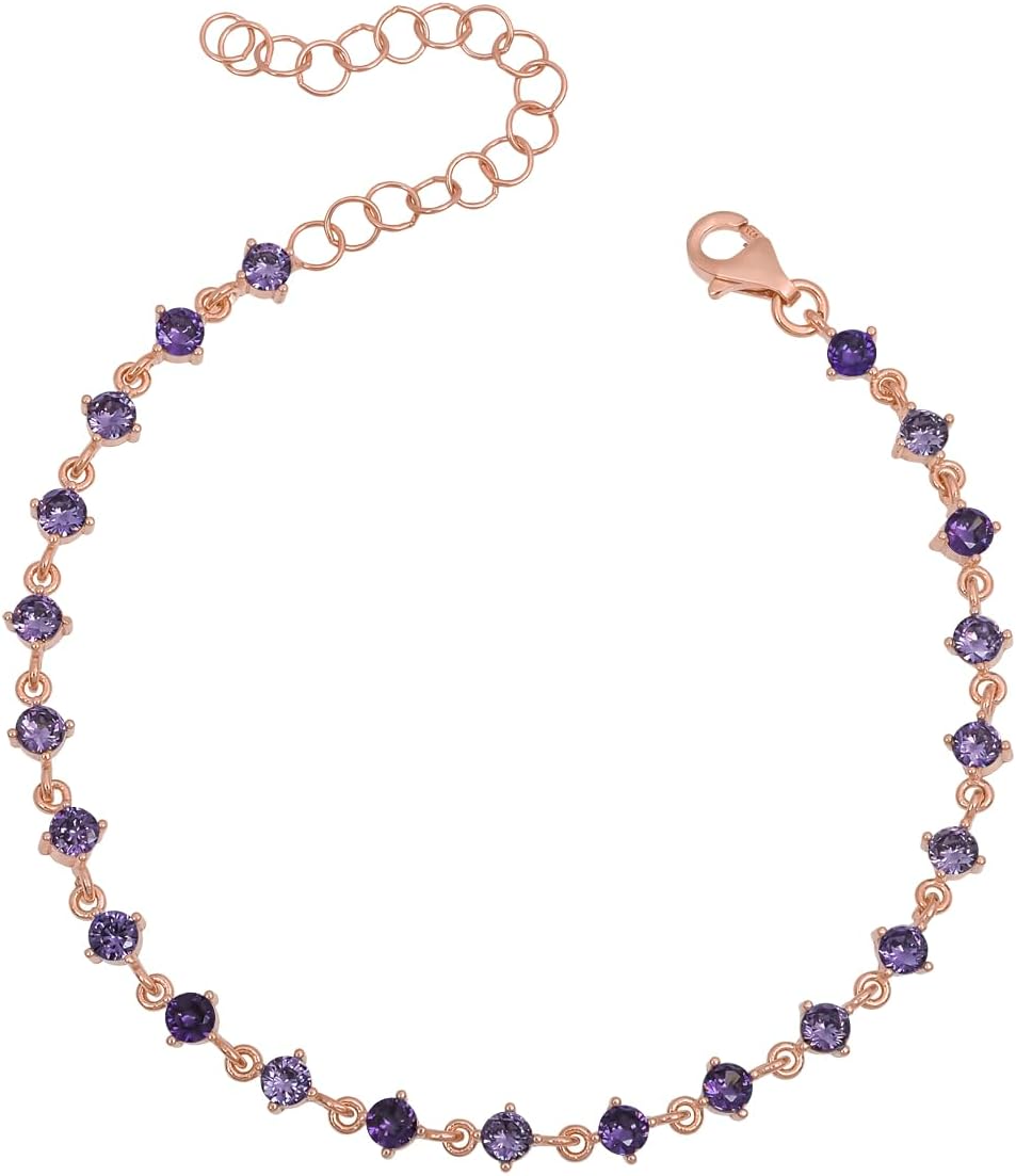 925 Ayar Gümüş Rose Sıralı 3 mm Mor Taşlı Bileklik