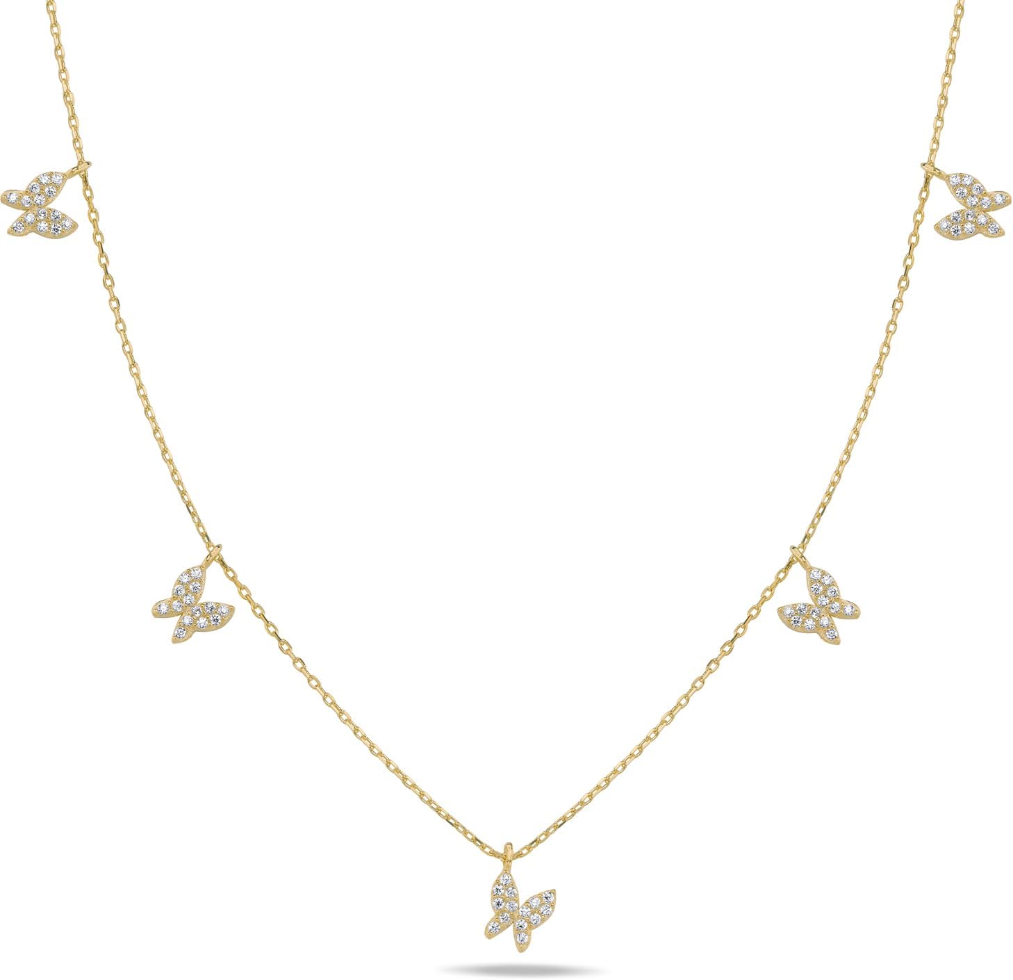 925 Ayar Gümüş Gold Zirkon Taşlı Şans Kelebek Kolye