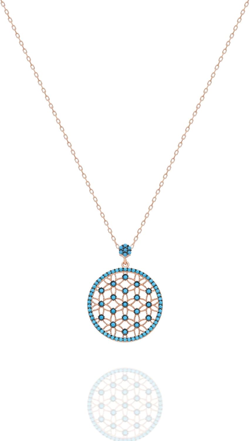 925 Ayar Gümüş Turkuaz Taşlı Yaşam Çiçeği Kolye Bayan Gümüş Kolye