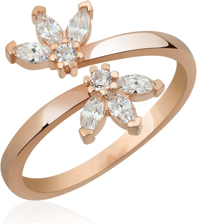 925 Ayar Ayarlanabilir Zirkon Taşlı Çiçek Model Gümüş Yüzük