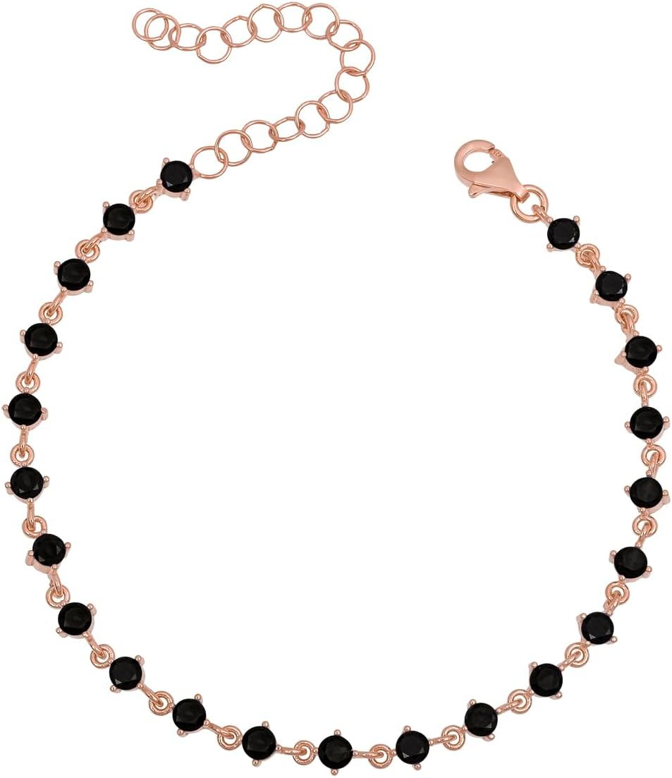 925 Ayar Gümüş Rose Sıralı 3 mm Siyah Taşlı Bileklik