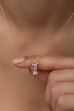 925 Ayar Gümüş Pembe Taşlı Kedi Kolye