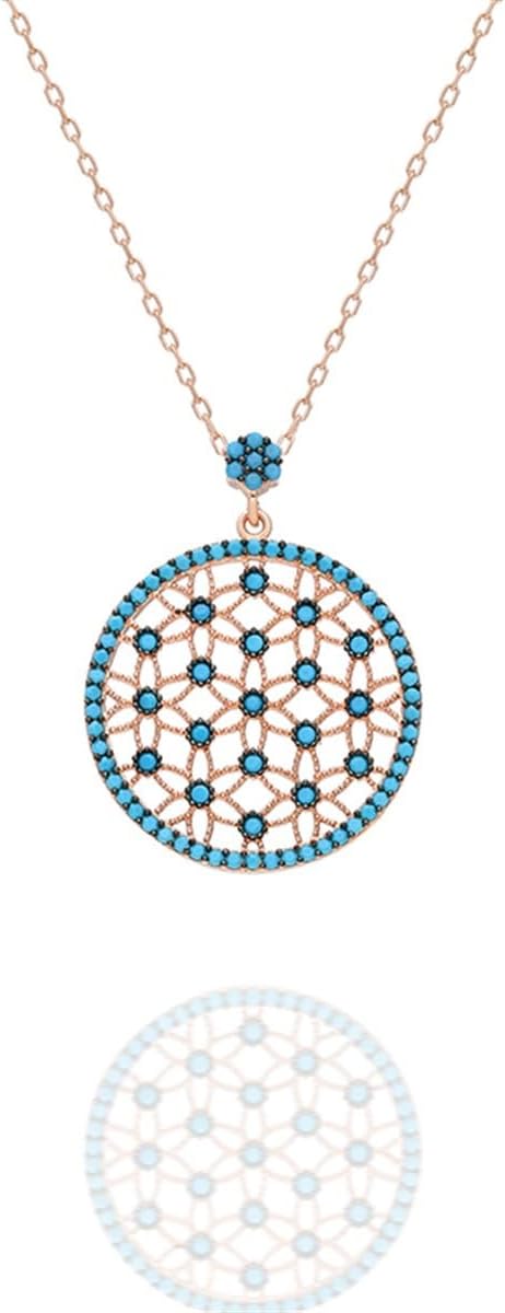 925 Ayar Gümüş Turkuaz Taşlı Yaşam Çiçeği Kolye Bayan Gümüş Kolye