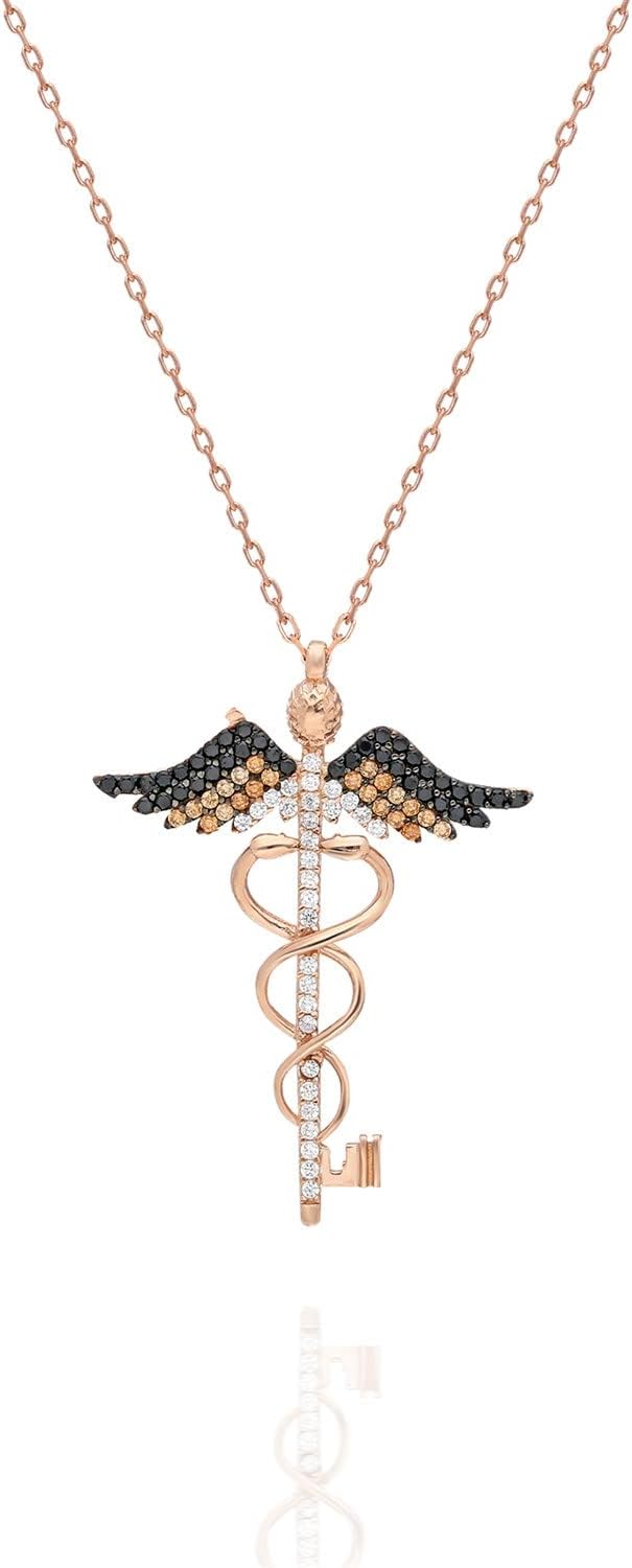 925 Ayar Anahtar Tıp Sembolü Kolye Kadın Gümüş Kolye