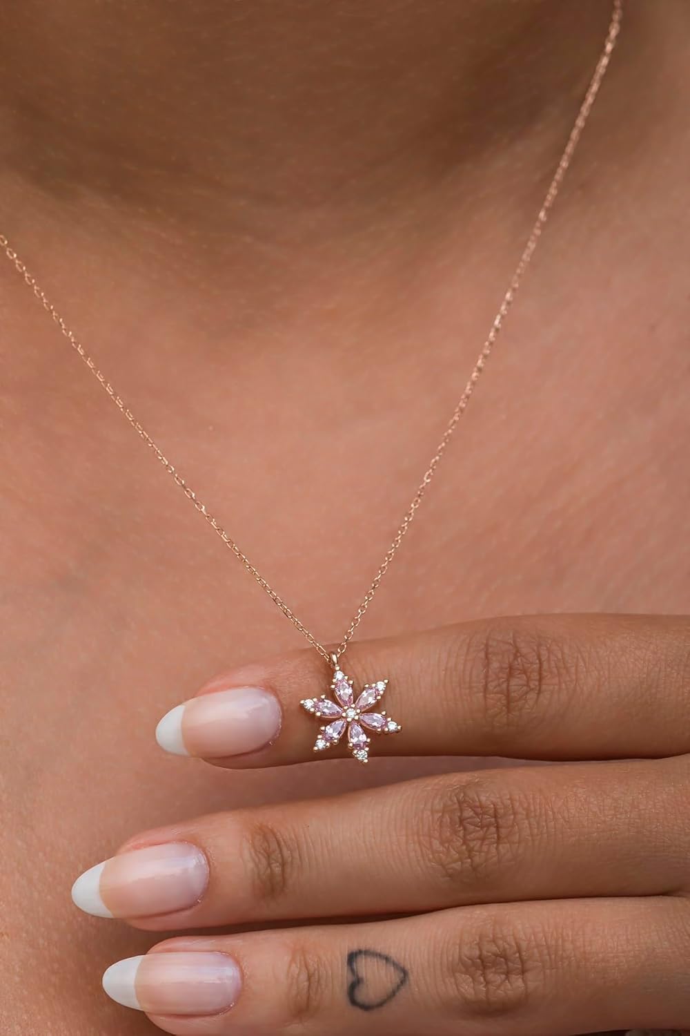 925 Ayar Gümüş Pembe Taşlı Lotus Kamelya Çiçeği Kolye