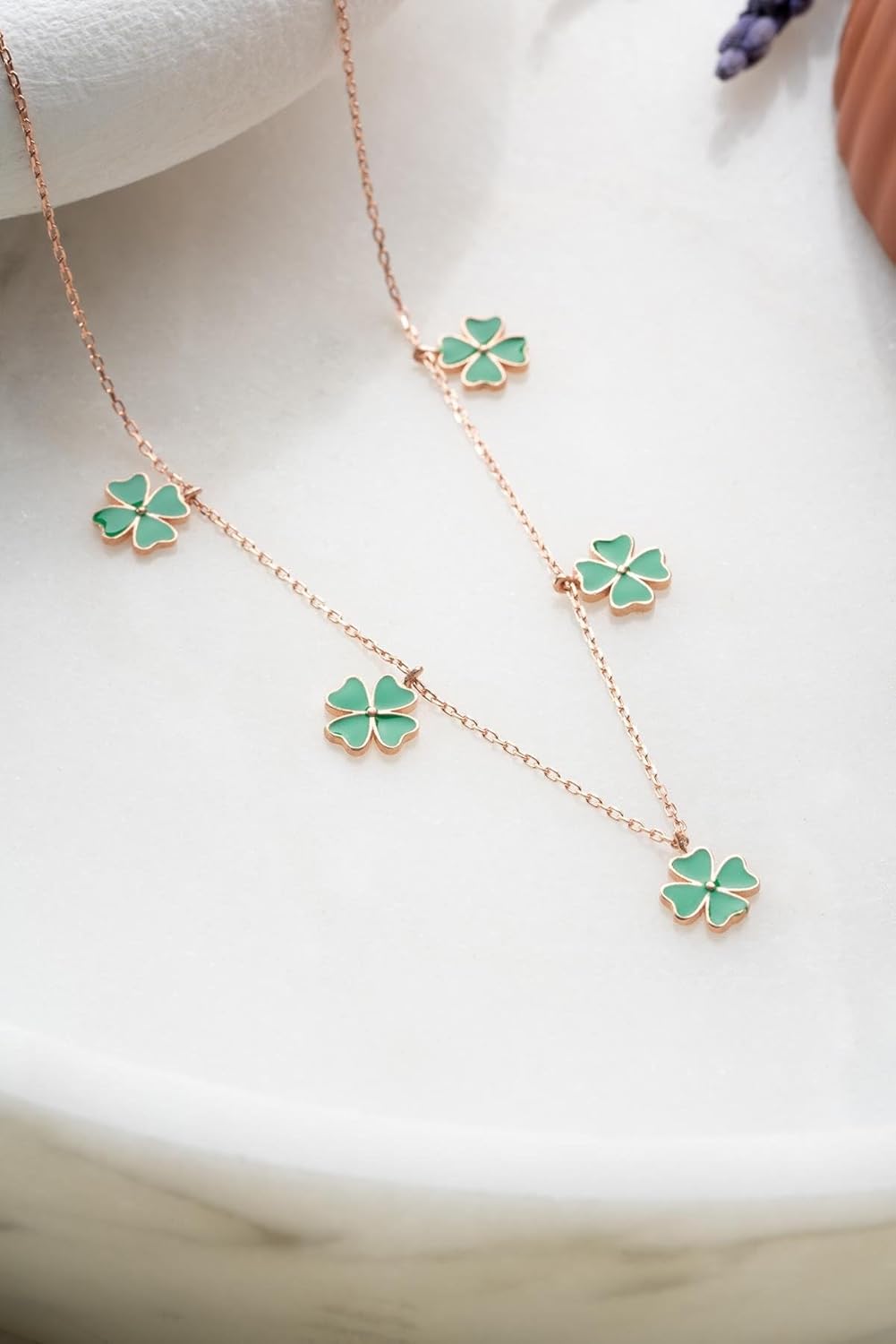 925 Ayar Yeşil Yonca Şans Kolye Kadın Gümüş Kolye