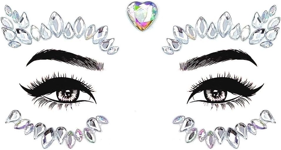 Holografik Kalpli Kendinden Yapışkanlı Kristal Yüz Taşı Face Sticker