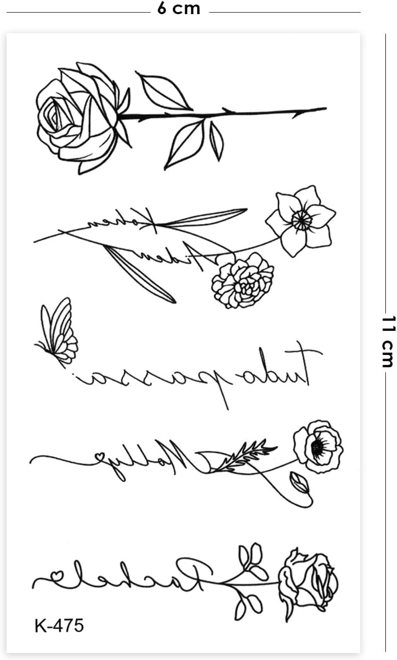 Yazılı Çiçekler Geçici Dövme Mini Tattoo