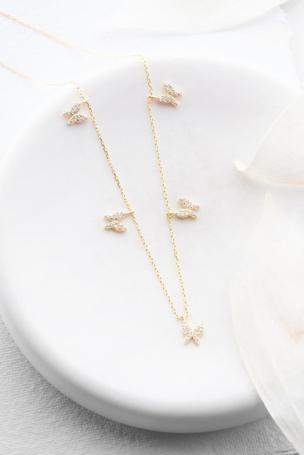 925 Ayar Gümüş Gold Zirkon Taşlı Şans Kelebek Kolye