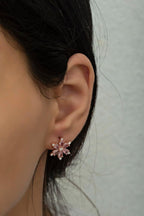 925 Ayar Gümüş Pembe Taşlı Çiçek Küpe