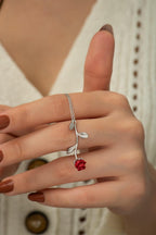 925 Ayar Kırmızı Gül Kolye Kadın Gümüş Kolye