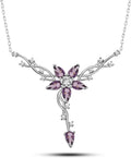 925 Ayar Gümüş Rodyumlu Daldaki Gonca Mor Çiçek Kolye