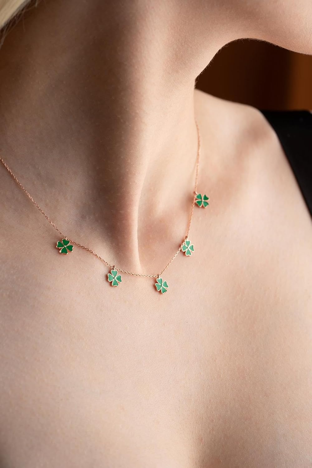 925 Ayar Yeşil Yonca Şans Kolye Kadın Gümüş Kolye