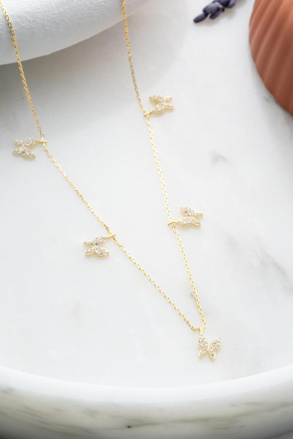 925 Ayar Gümüş Gold Zirkon Taşlı Şans Kelebek Kolye