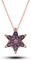 925 Ayar Mor Lotus Çiçeği Kolye Kadın Gümüş Kolye