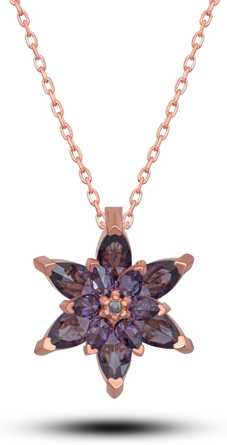 925 Ayar Mor Lotus Çiçeği Kolye Kadın Gümüş Kolye