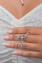 925 Ayar Gümüş Rodyumlu Daldaki Gonca Mor Çiçek Kolye