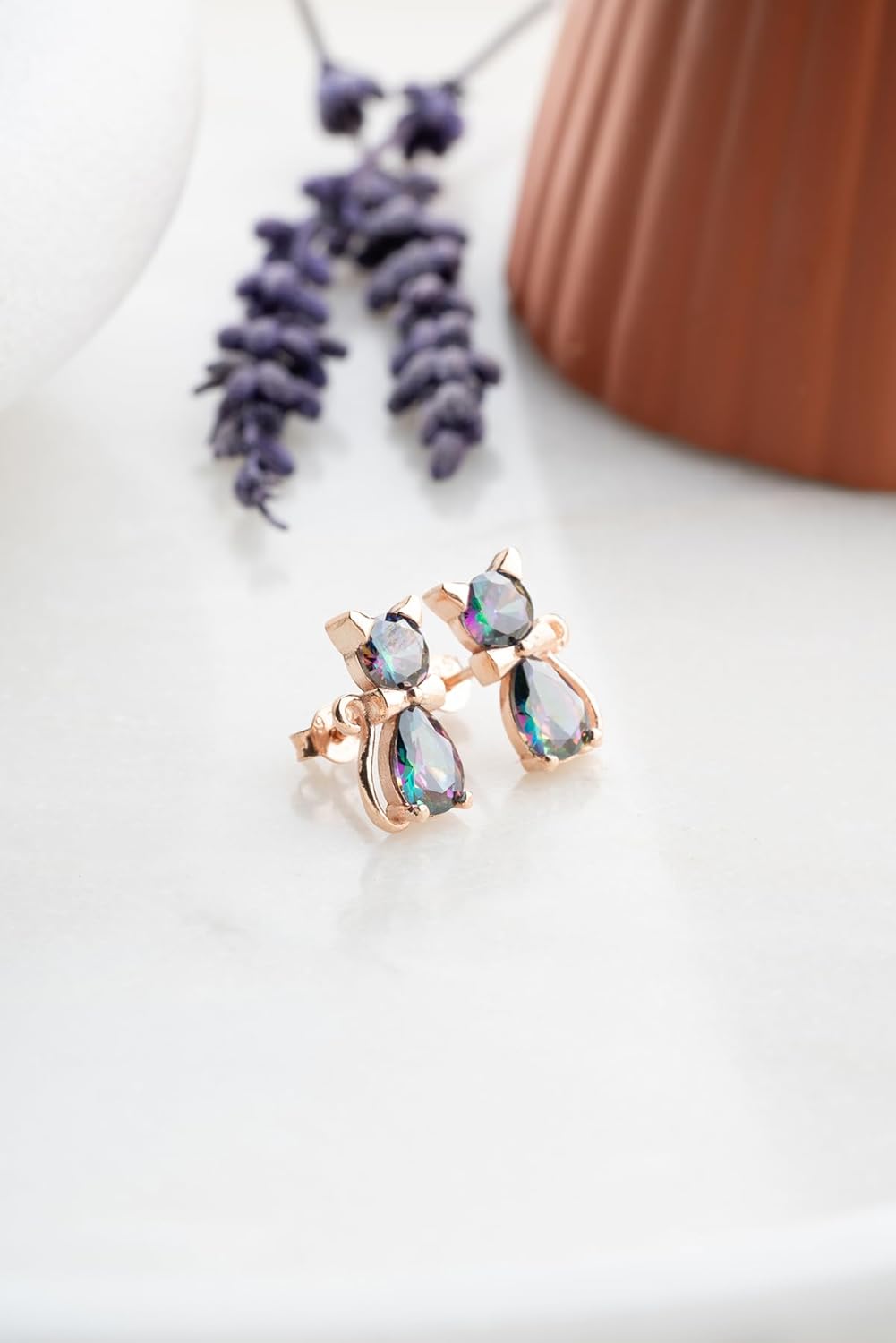 925 Ayar Mistik Topaz Taşlı Kedi Kadın Gümüş Küpe