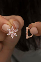 925 Ayar Gümüş Pembe Taşlı Çiçek Küpe