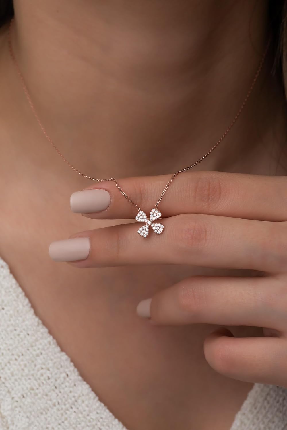 925 Ayar Rose Minik Yonca Kolye Kadın Gümüş Kolye