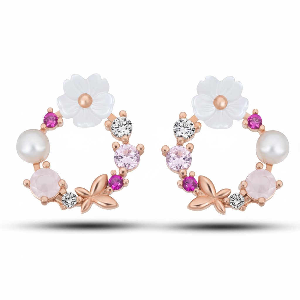 925 Ayar Gümüş Manolya Çiçeği Model Bahar Çiçeği Küpe