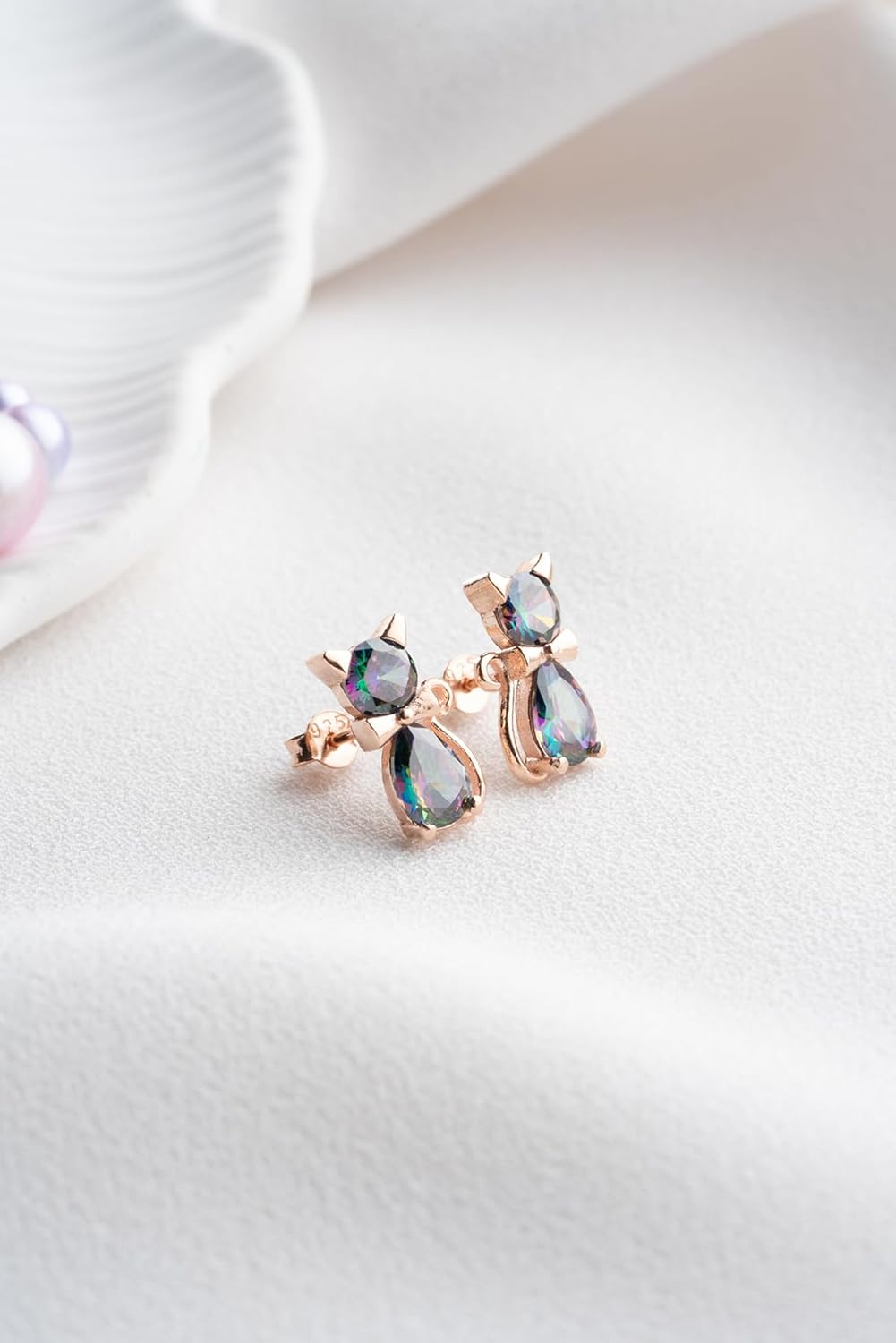 925 Ayar Mistik Topaz Taşlı Kedi Kadın Gümüş Küpe