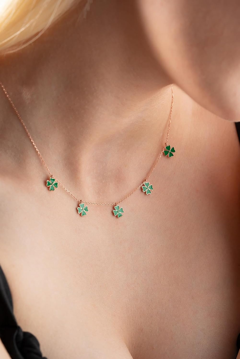 925 Ayar Yeşil Yonca Şans Kolye Kadın Gümüş Kolye