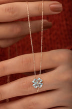 925 Ayar Aquamarin Taşlı Yonca Kolye Kadın Gümüş Kolye