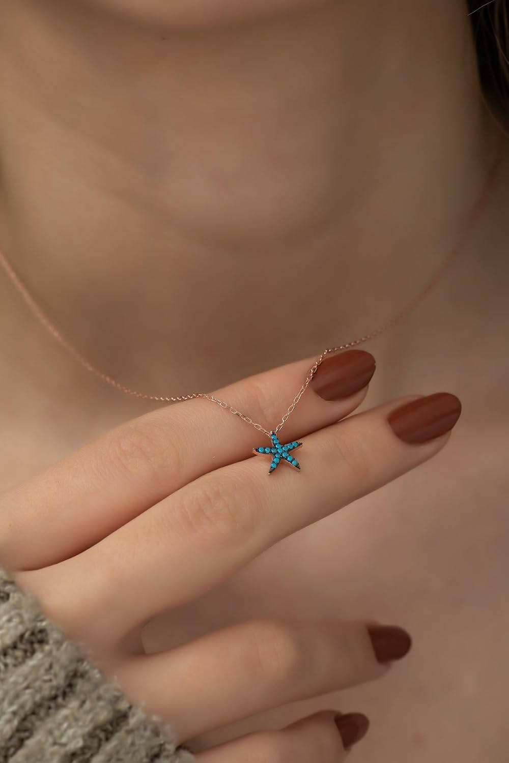 925 Ayar Turkuaz Minik Deniz Yıldızı Kolye Kadın Gümüş Kolye