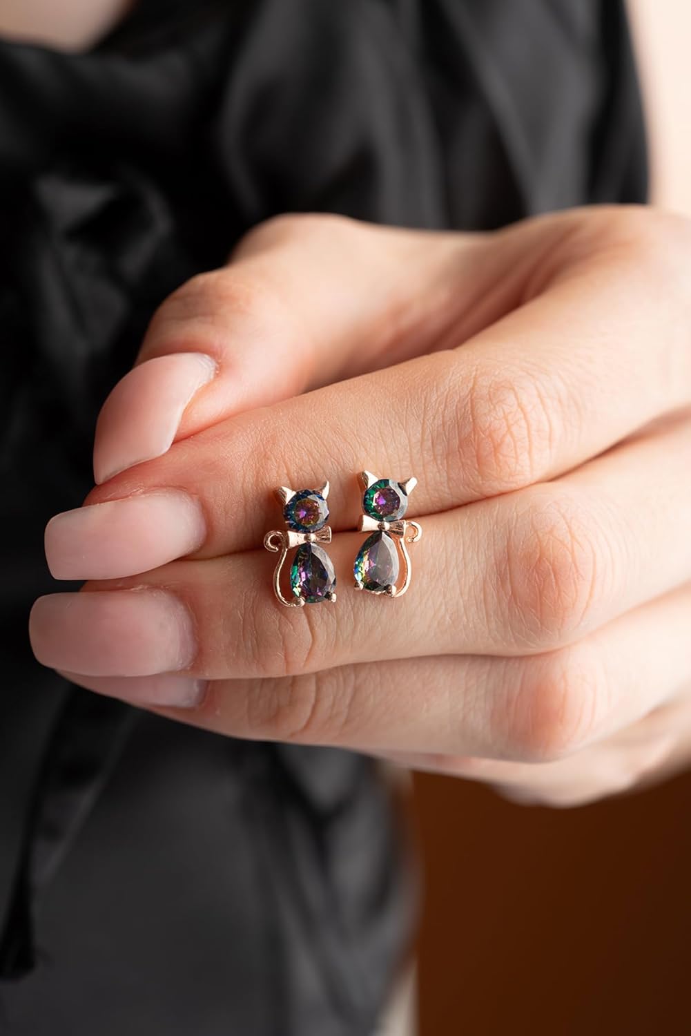 925 Ayar Mistik Topaz Taşlı Kedi Kadın Gümüş Küpe