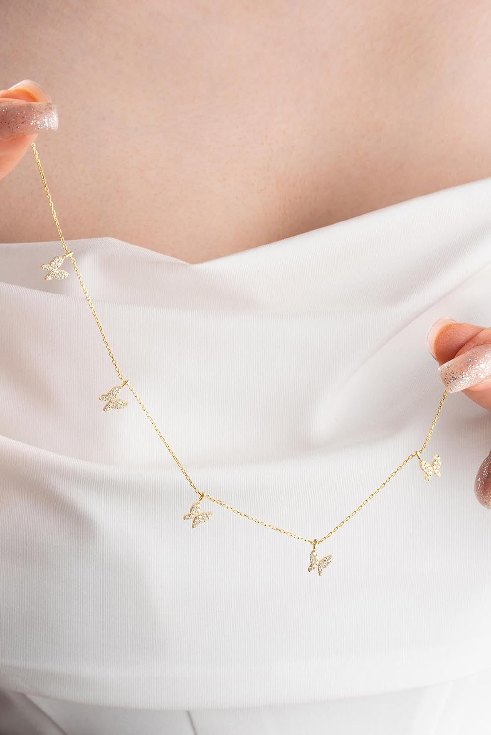 925 Ayar Gümüş Gold Zirkon Taşlı Şans Kelebek Kolye