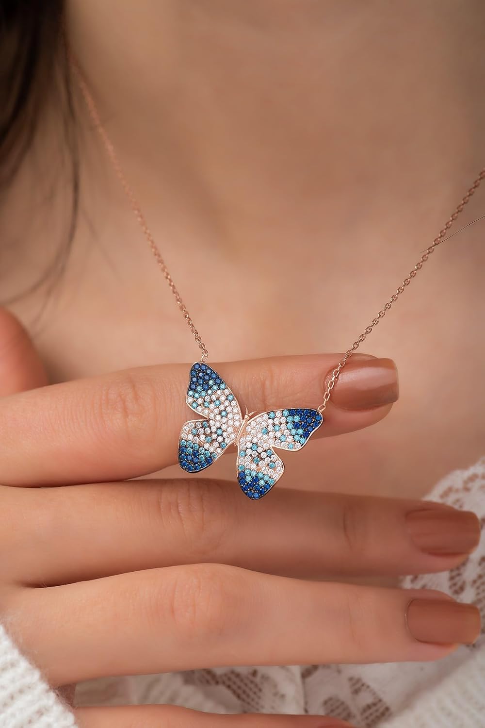 925 Ayar Renk Geçişli Kelebek Kolye Kadın Gümüş Kolye