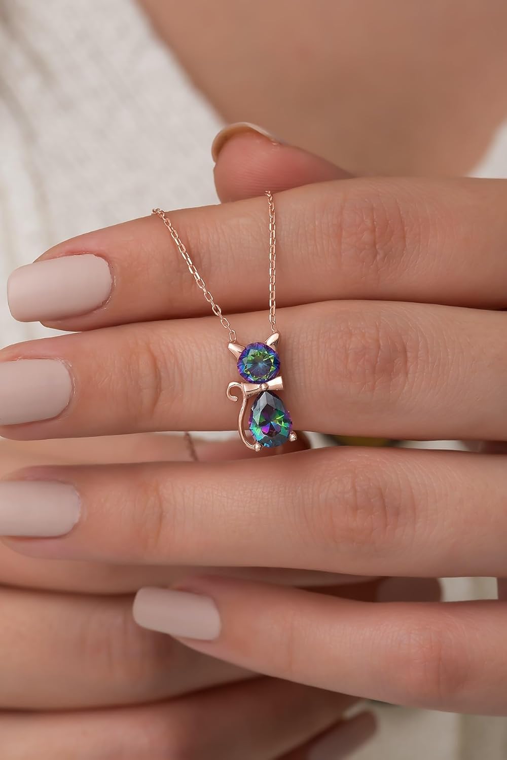 925 Ayar Mistik Topaz Taşlı Kedi Kolye Kadın Gümüş Kolye