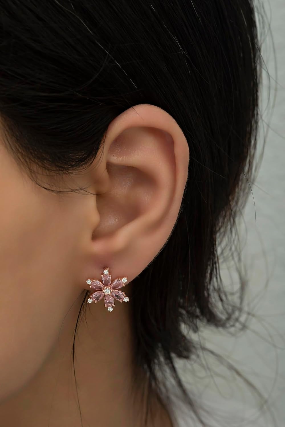 925 Ayar Gümüş Pembe Taşlı Çiçek Küpe