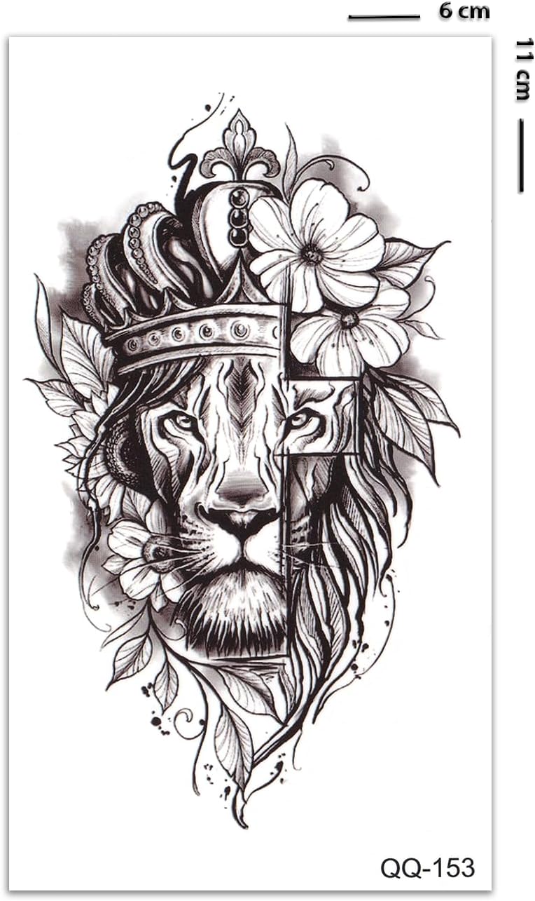 Aslan Dövmesi, Kral Tacı Geçici Dövme, Unisex Aslan Tattoo