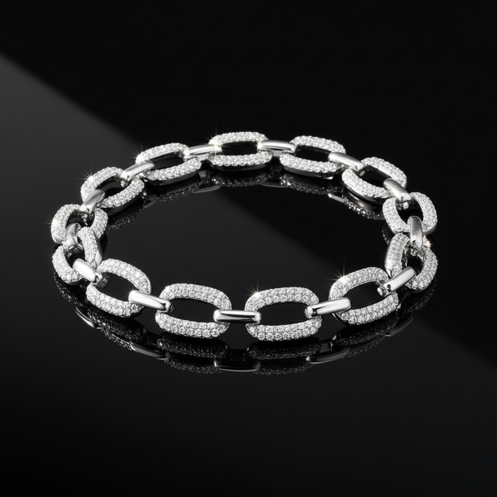 Zirkon Taşlı Işıltılı Zincir Bileklik - Premium Çelik