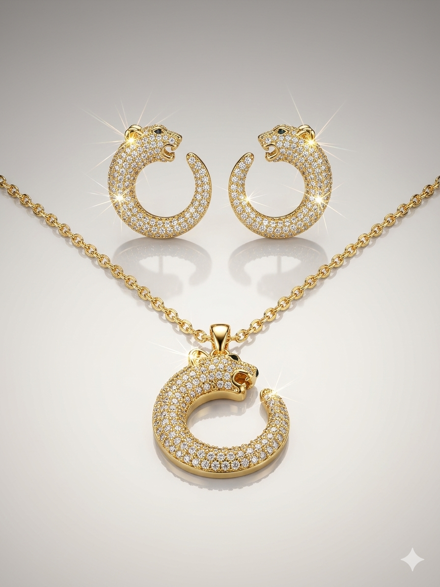 14k kaplama Panter Başlı set