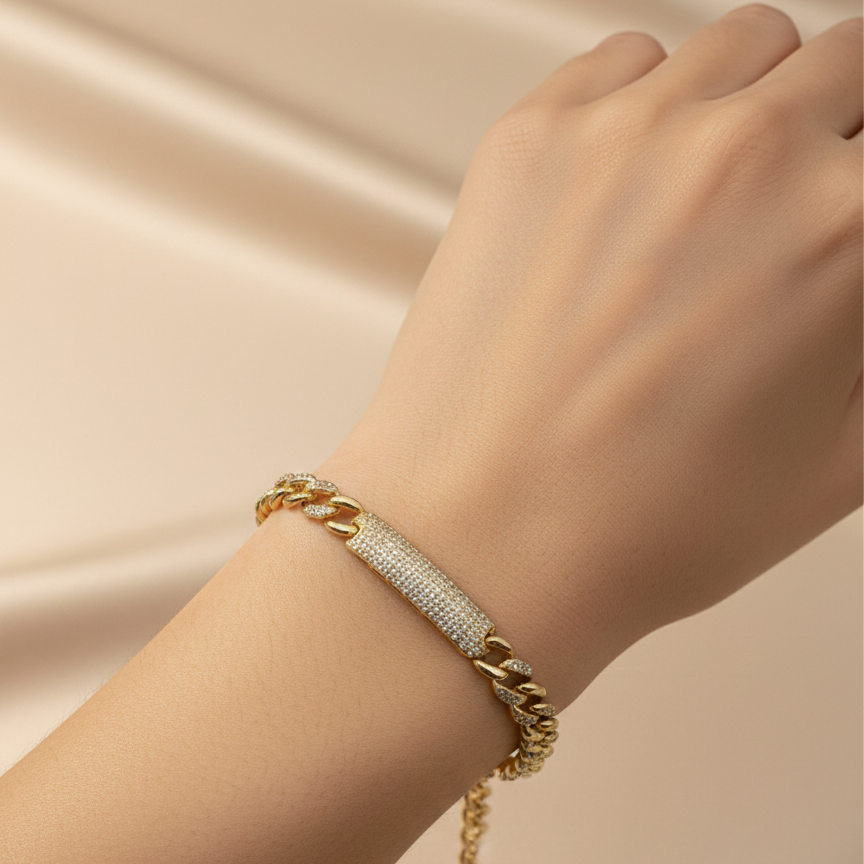 ✨ Paslanmaz Çelik 4 Mikron Altın Kaplama Zirkon Taşlı