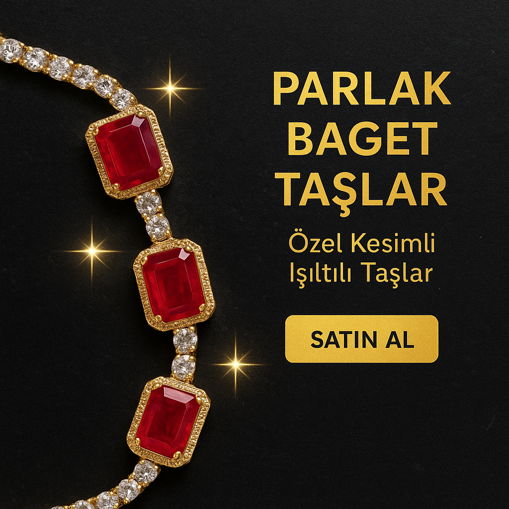 ❤️ Kırmızı Baget Taşlı Altın Kaplama Çelik Bileklik