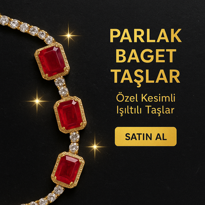 ❤️ Kırmızı Baget Taşlı Altın Kaplama Çelik Bileklik